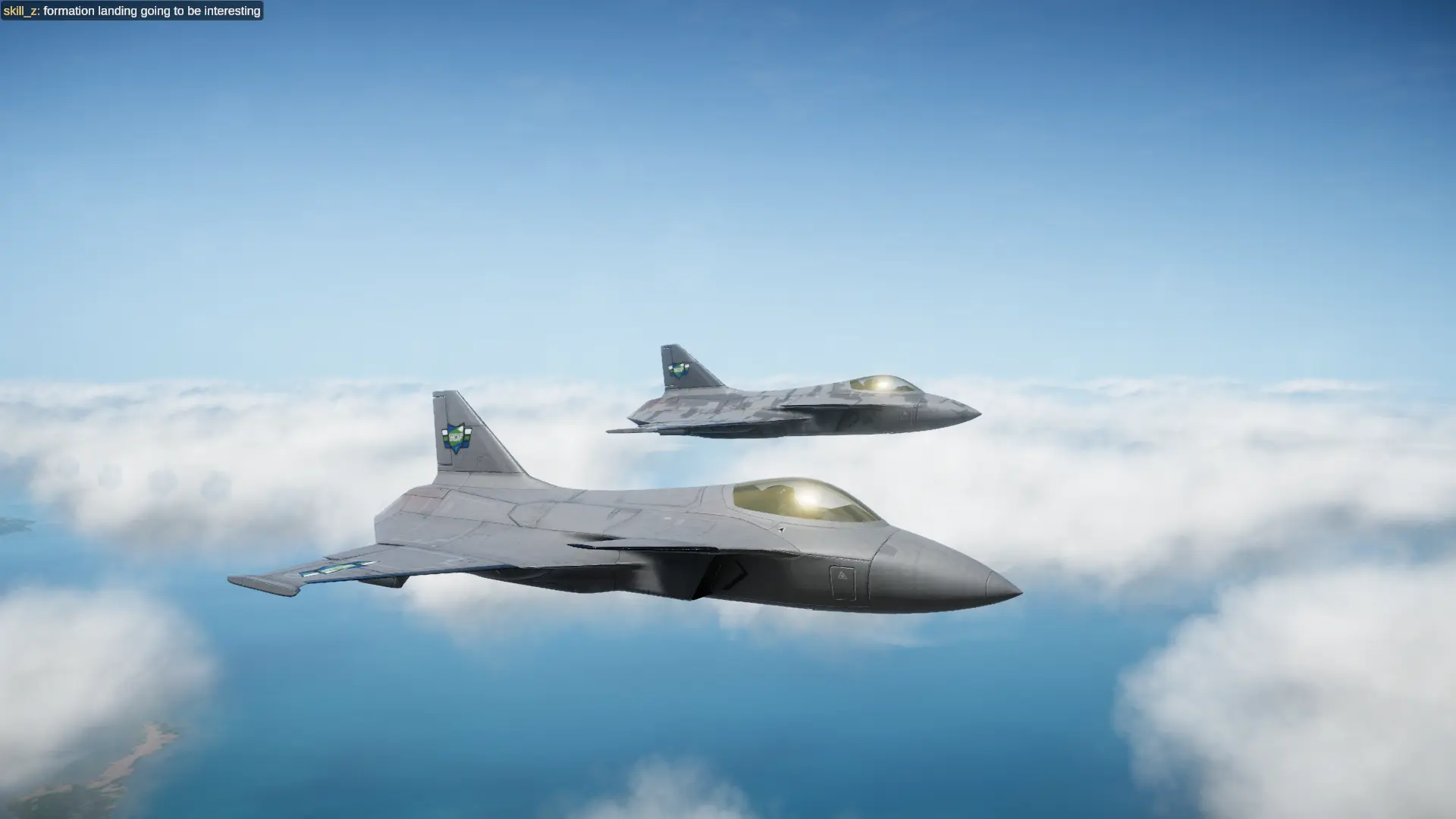 Two FS-12 Revokers flying alongside in tandem above the sea